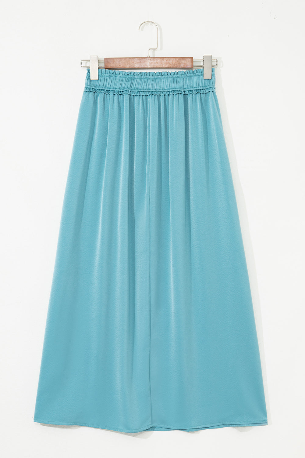 Peacock Blue Drawstring Split Side Flowy Long Skirt