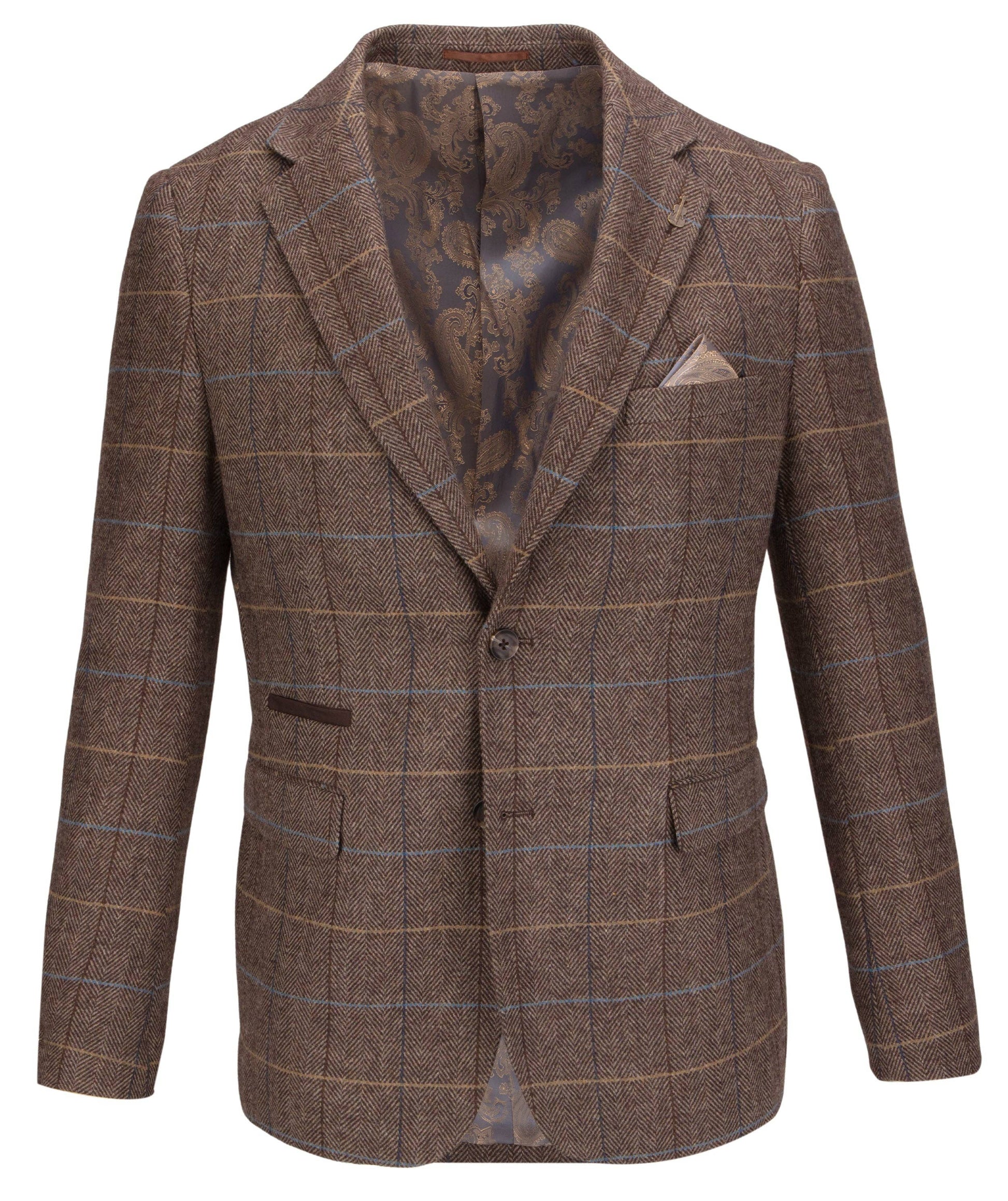 Tweed Checked Jacket in Rich Brown Herringbone - Sergio