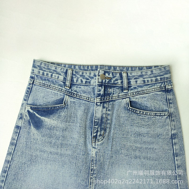 Vintage Denim Skirt Women's A-line  Spring Dress New Retro Blue High Waist Slim Mid Length Dress Skirt Street Women Dresses