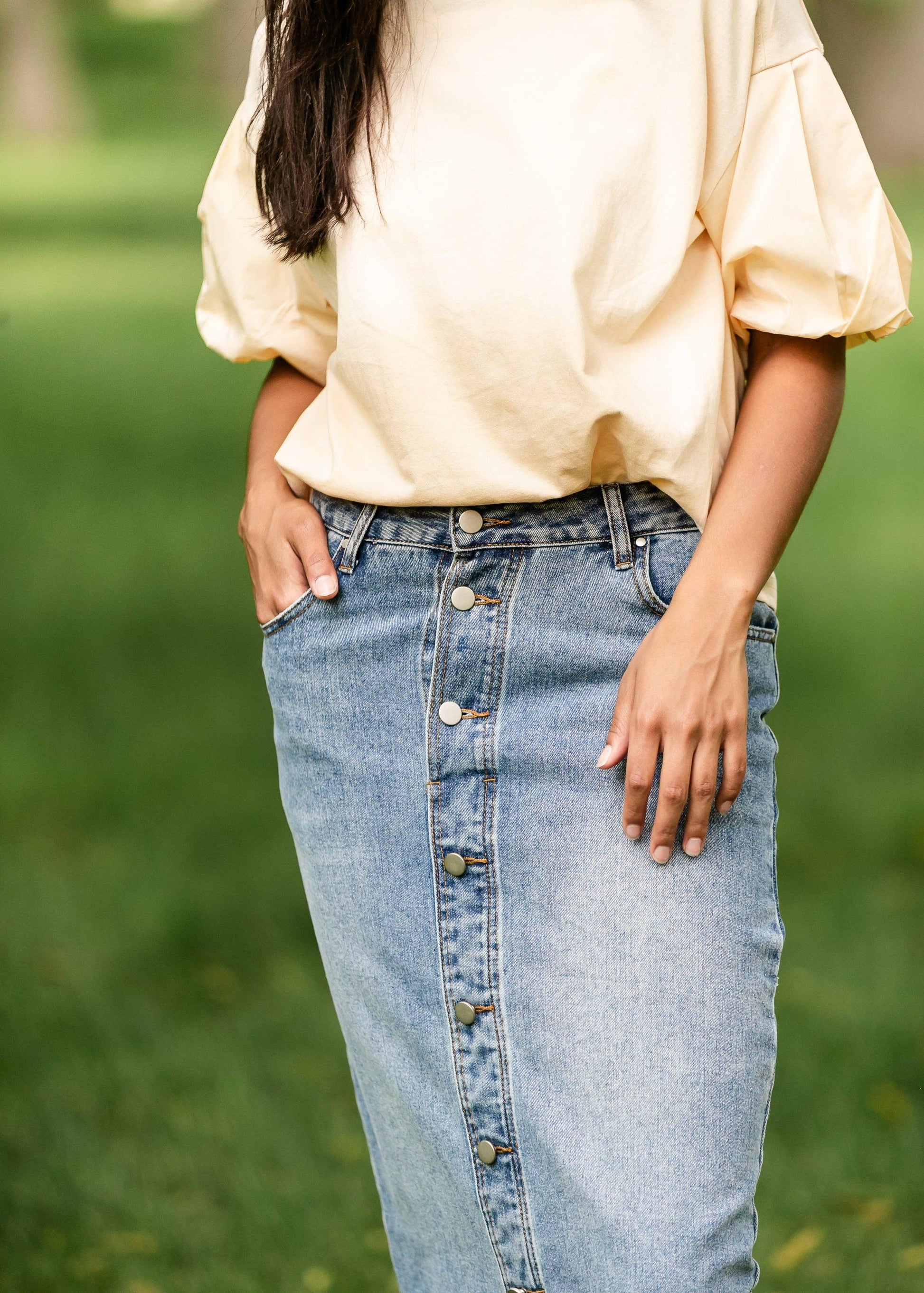 Skylar Button Front Midi Skirt