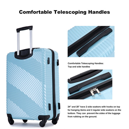 3 Piece Luggage Sets PC+ABS Lightweight Suitcase with Two Hooks Spinner Wheels (20/24/28) Aqua Blue