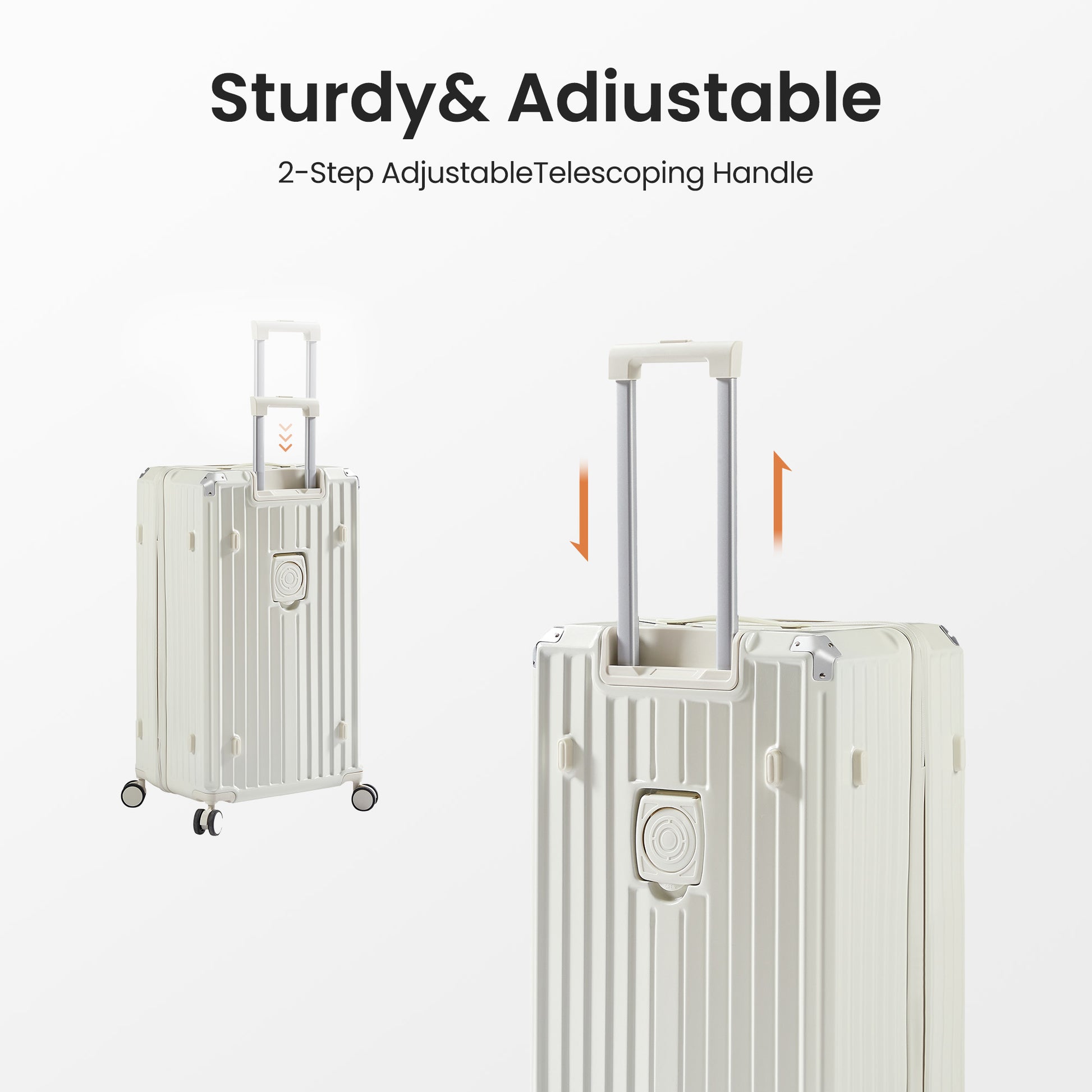 Luggage Set 4 pcs (20"/24"/29"/Travel Bag), PC+ABS Durable Lightweight Luggage with Collapsible Cup Holder、 TSA Lock, White