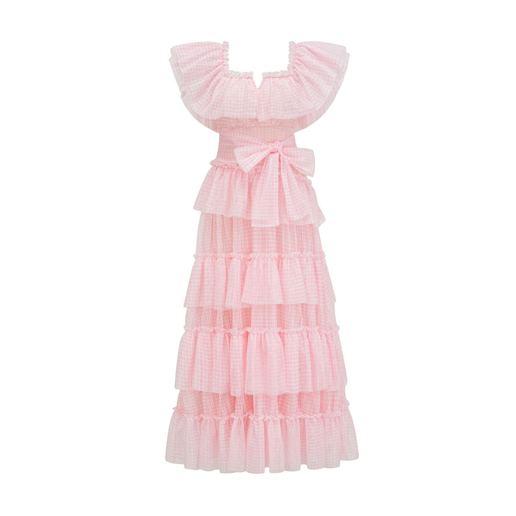 Sweet Fashion High-Waist Slimming Ruffle Hem Puffy Skirt Party Dress Long Dress