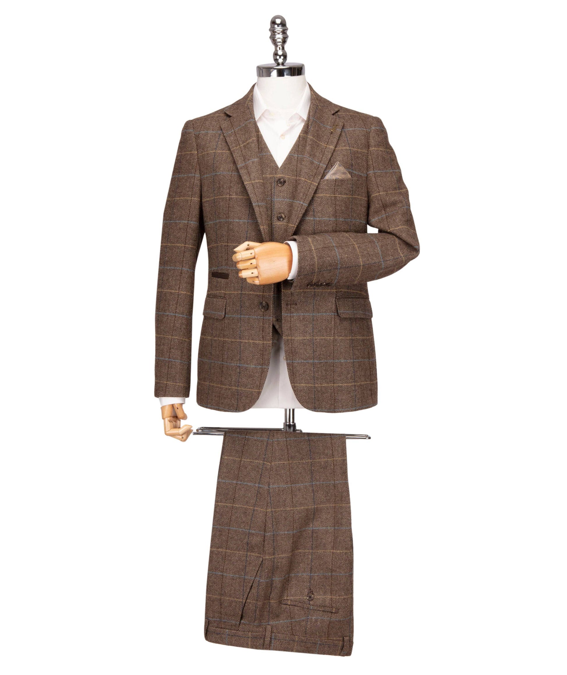 Tweed Checked Jacket in Rich Brown Herringbone - Sergio