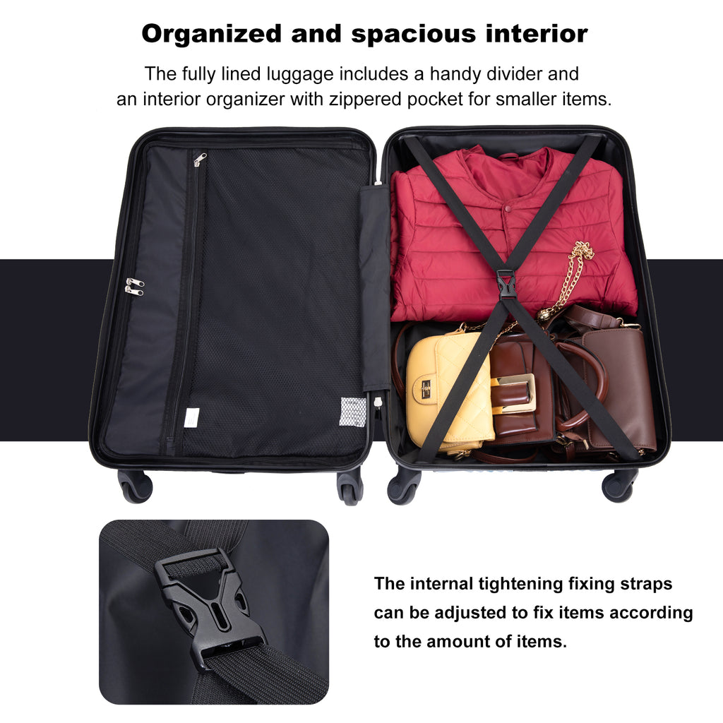 3 Piece Luggage Sets PC+ABS Lightweight Suitcase with Two Hooks Spinner Wheels (20/24/28) Aqua Blue