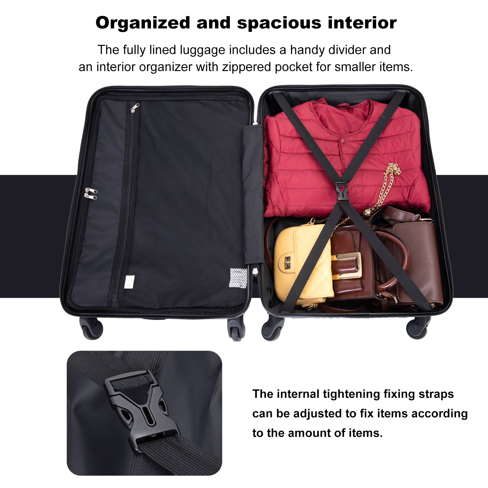 3 Piece Luggage Sets PC+ABS Lightweight Suitcase with Two Hooks Spinner Wheels (20/24/28) Aqua Blue