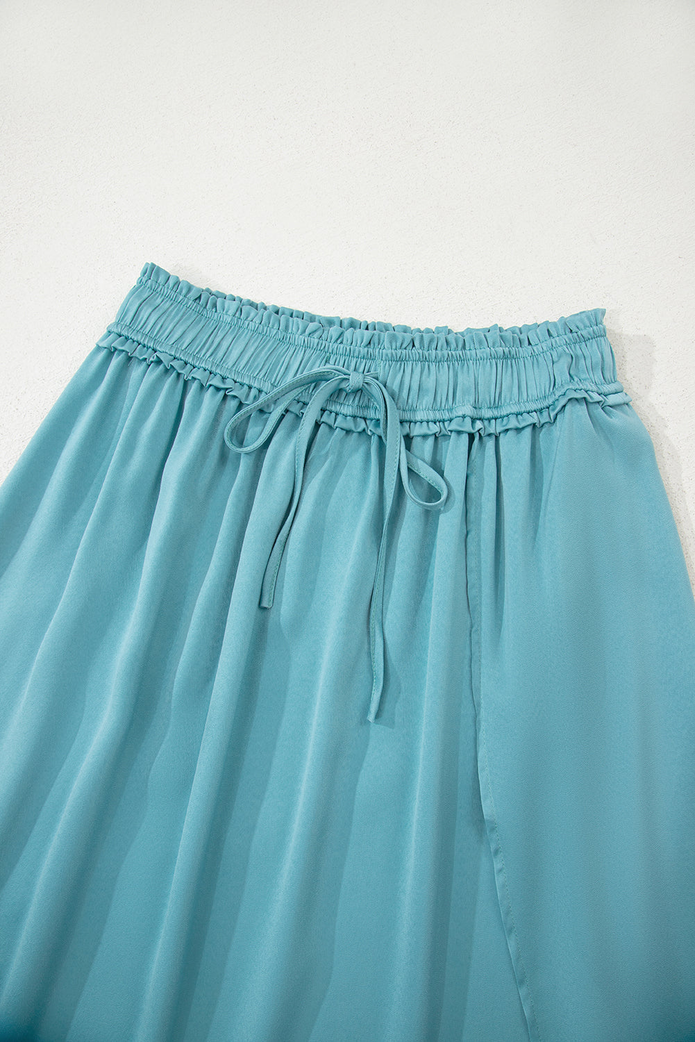 Peacock Blue Drawstring Split Side Flowy Long Skirt