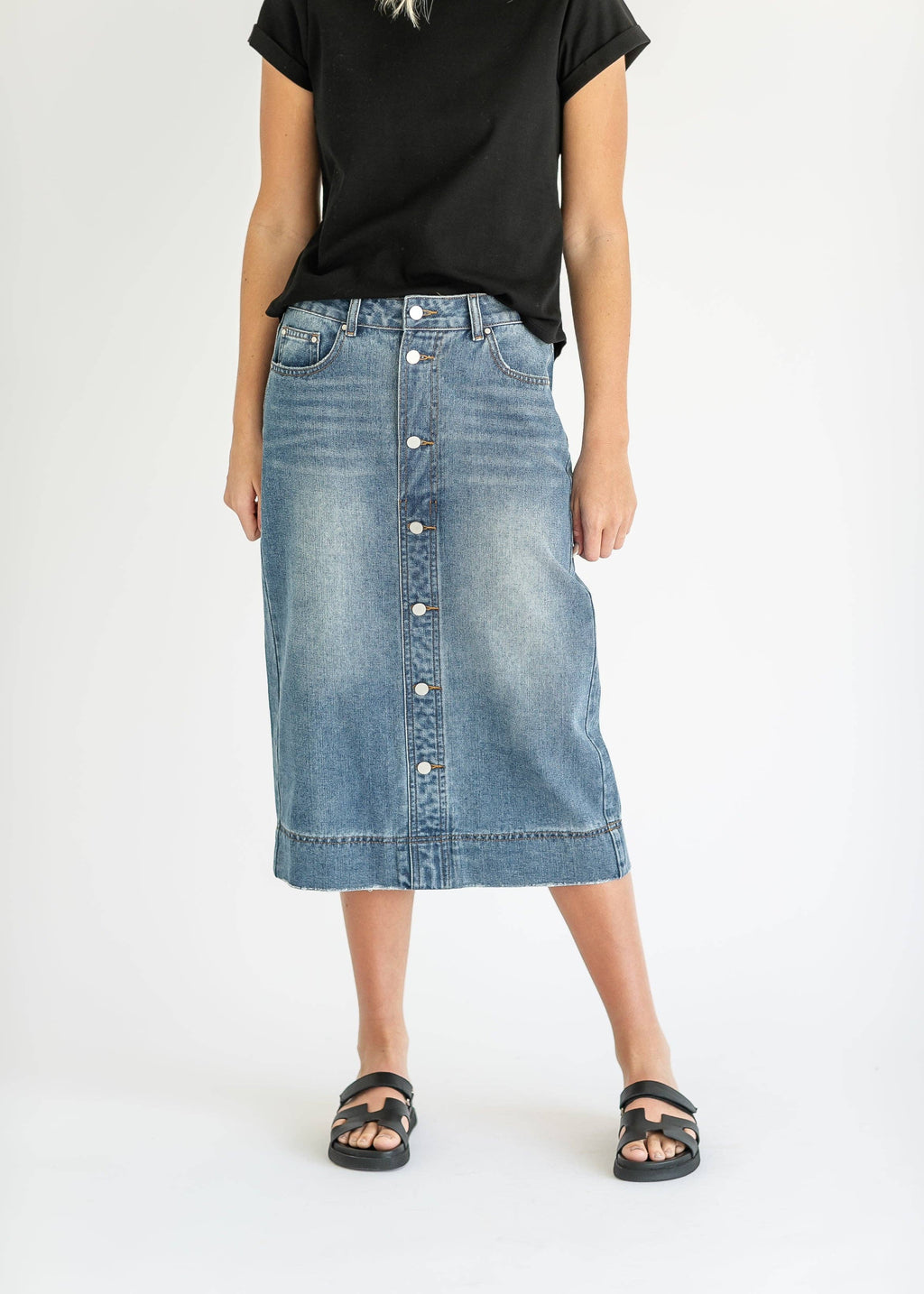 Skylar Button Front Midi Skirt