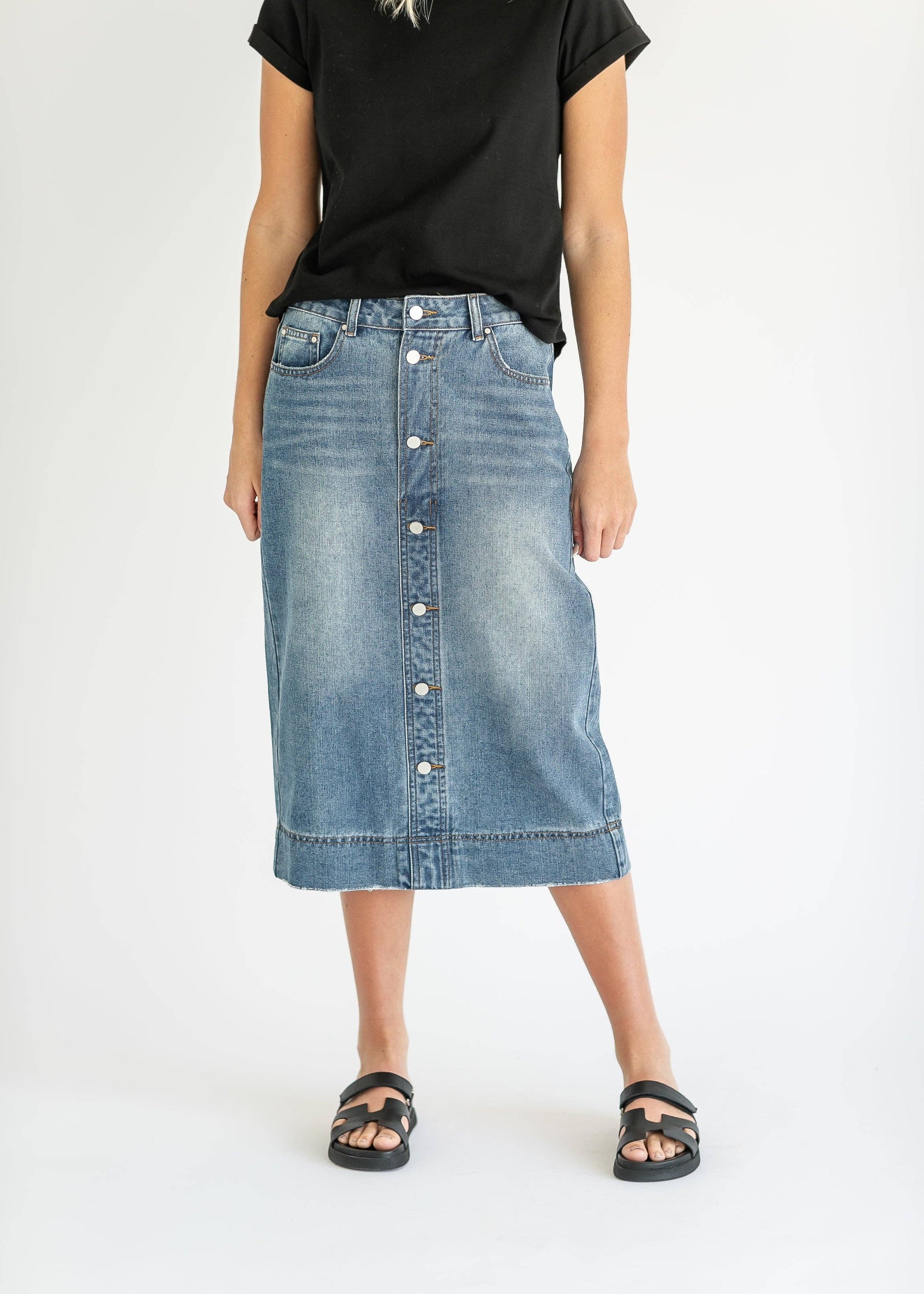 Skylar Button Front Midi Skirt
