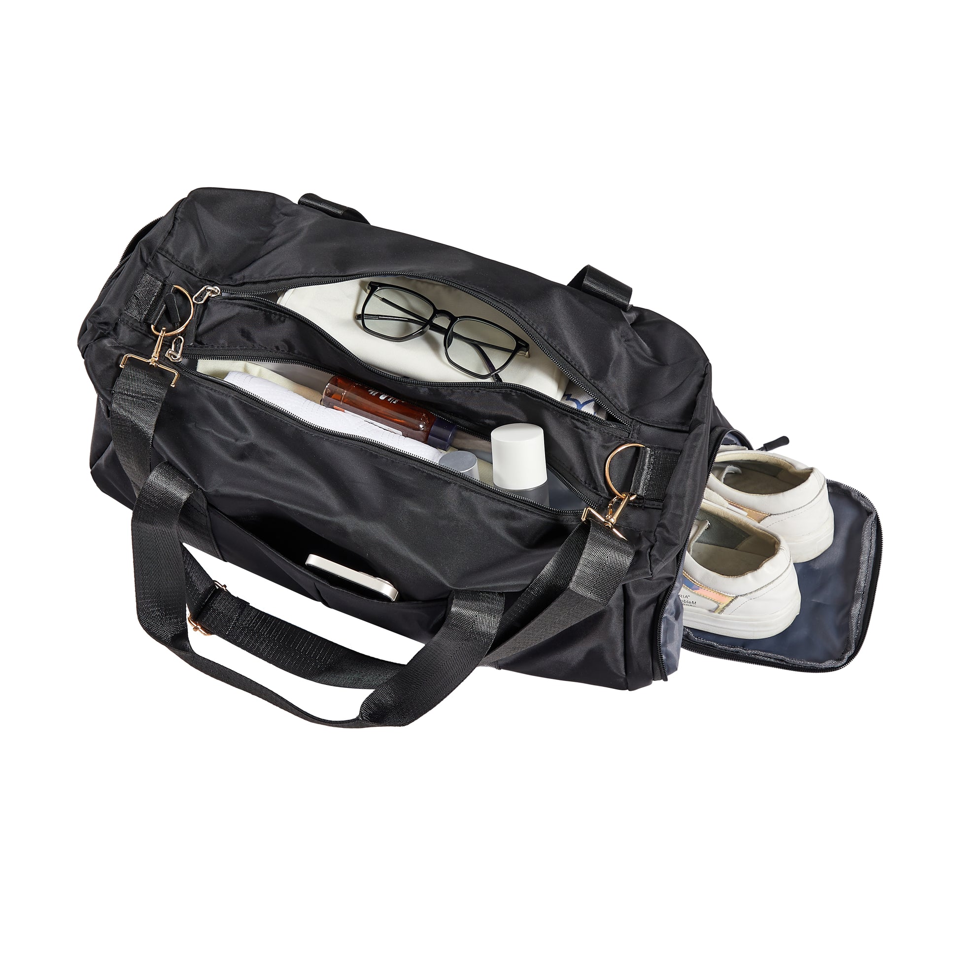 Luggage Set 4 pcs (20"/24"/29"/Travel Bag), PC+ABS Durable Lightweight Luggage with Collapsible Cup Holder、 TSA Lock, White