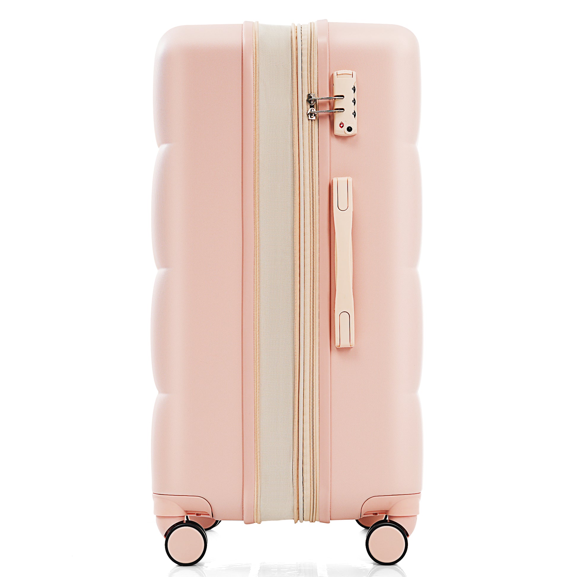 3-piece luggage set, 20 inches, ABS hard shell luggage with USB port and cup holder rotating wheel, pink color