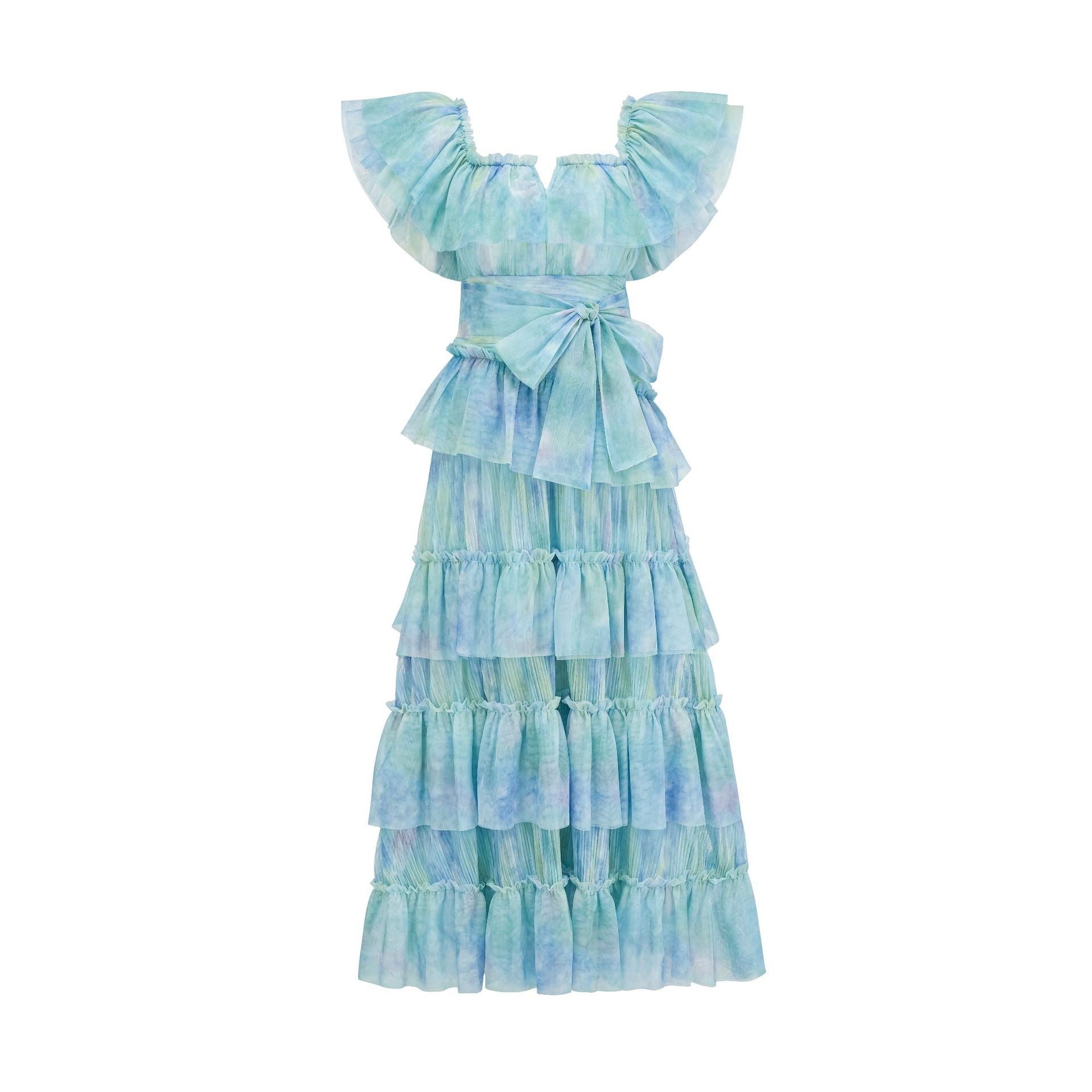 Sweet Fashion High-Waist Slimming Ruffle Hem Puffy Skirt Party Dress Long Dress