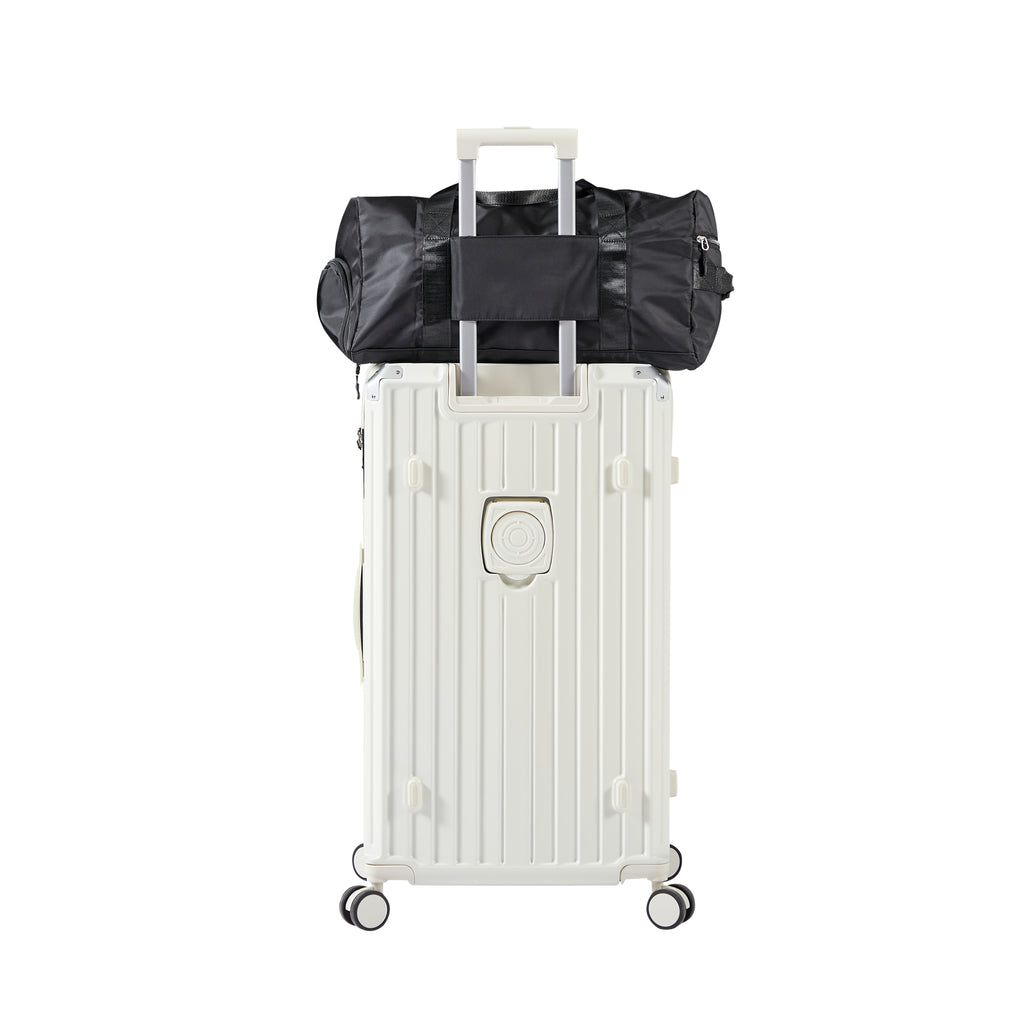 Luggage Set 4 pcs (20"/24"/29"/Travel Bag), PC+ABS Durable Lightweight Luggage with Collapsible Cup Holder、 TSA Lock, White