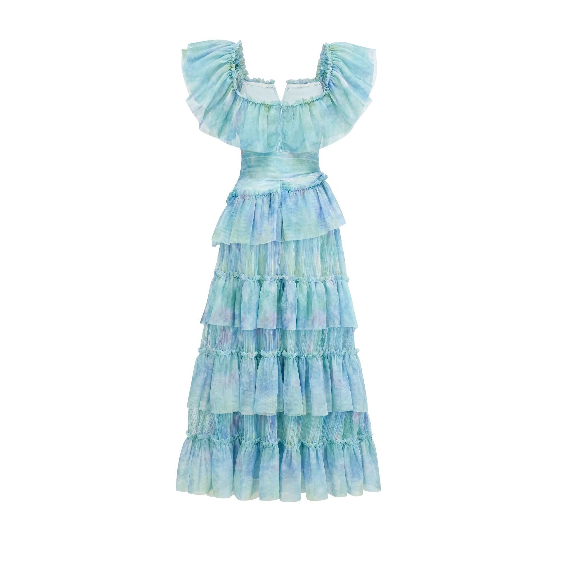 Sweet Fashion High-Waist Slimming Ruffle Hem Puffy Skirt Party Dress Long Dress