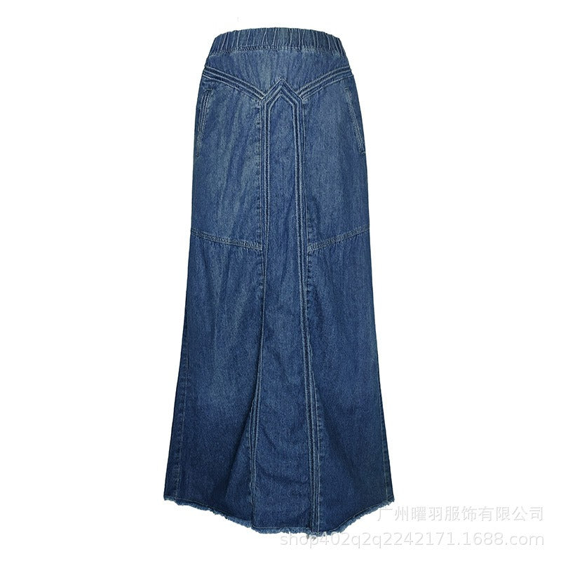 Fashion Street Skirt Summer A Line Denim Skirt Women Autumn Sun Skirt Casual Solid High Waist Women's Long Skirt