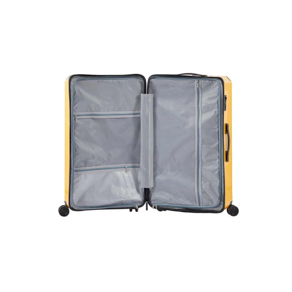 Luggage Set 4 pcs (20"/24"/29"/Travel Bag), PC+ABS Durable Lightweight Luggage with Collapsible Cup Holder TSA Lock, Yellow