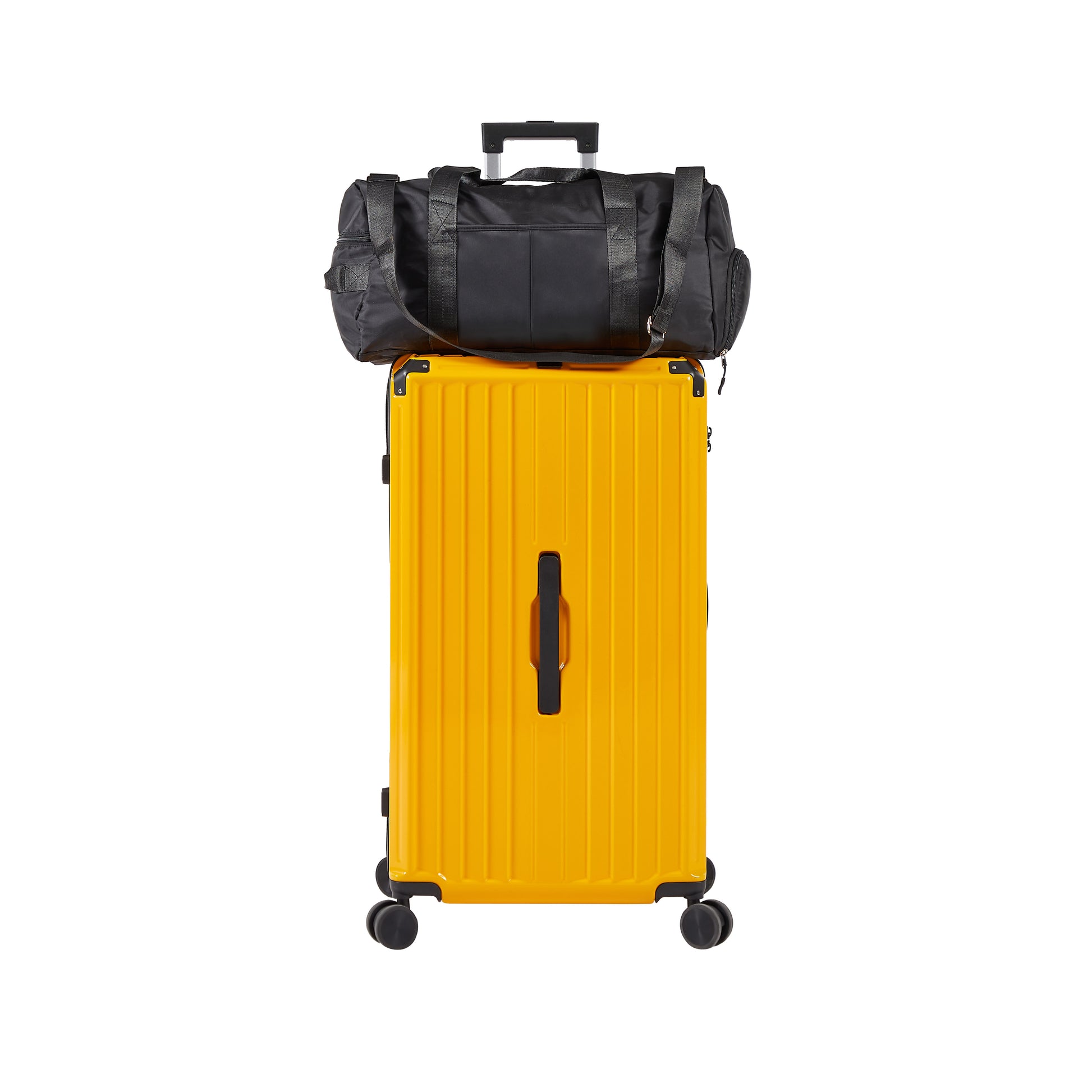 Luggage Set 4 pcs (20"/24"/29"/Travel Bag), PC+ABS Durable Lightweight Luggage with Collapsible Cup Holder TSA Lock, Yellow