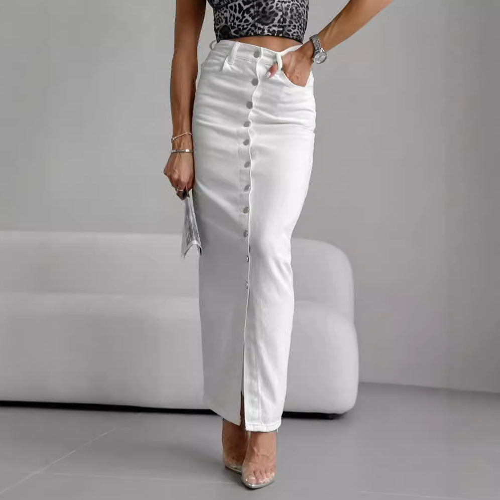 Fashionable design hip hugging denim skirt high waisted casual long skirt