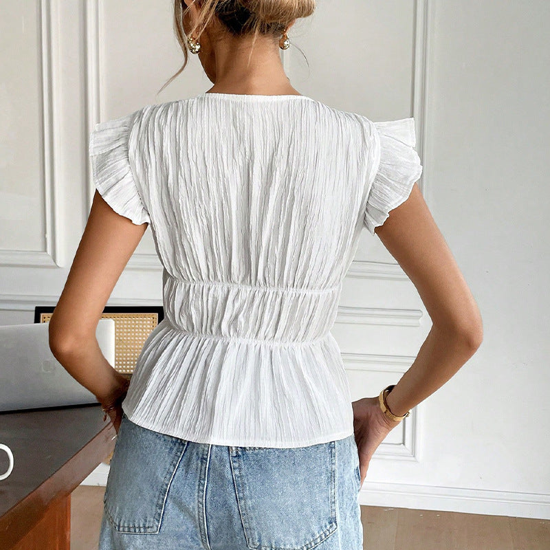 Short sleeved shirt bow cardigan shirt for women