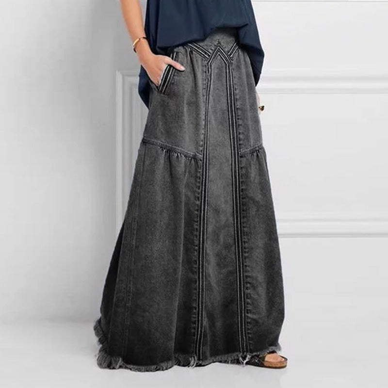 Fashion Street Skirt Summer A Line Denim Skirt Women Autumn Sun Skirt Casual Solid High Waist Women's Long Skirt