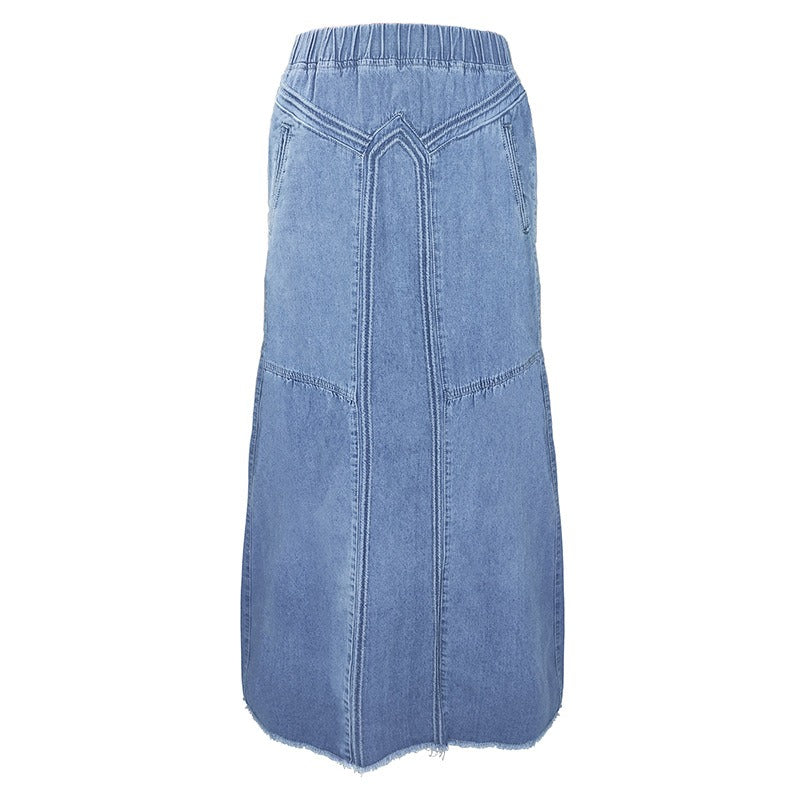 Fashion Street Skirt Summer A Line Denim Skirt Women Autumn Sun Skirt Casual Solid High Waist Women's Long Skirt