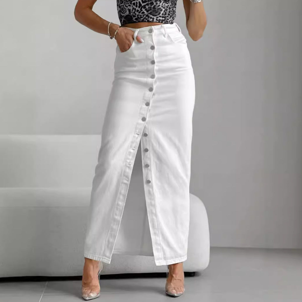 Fashionable design hip hugging denim skirt high waisted casual long skirt