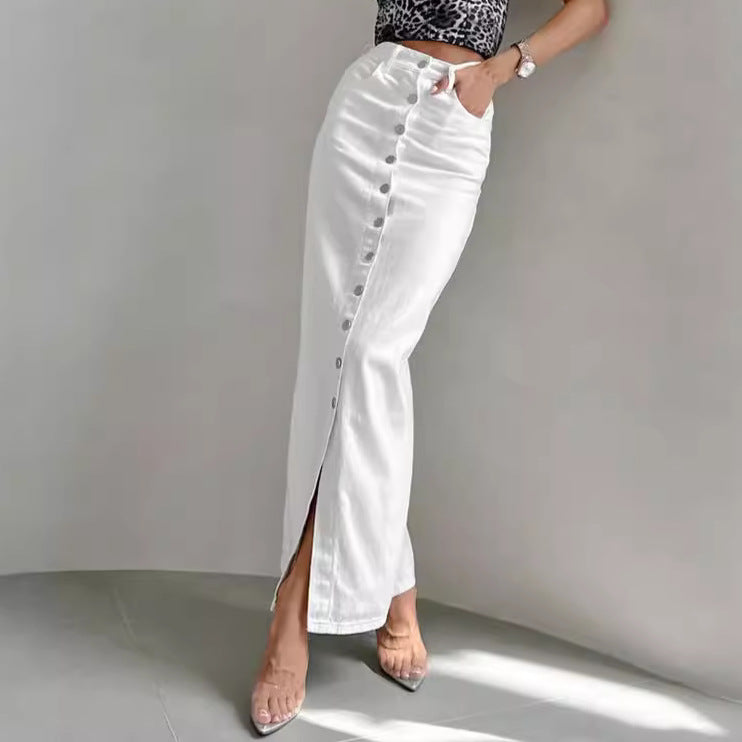 Fashionable design hip hugging denim skirt high waisted casual long skirt