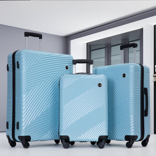 3 Piece Luggage Sets PC+ABS Lightweight Suitcase with Two Hooks Spinner Wheels (20/24/28) Aqua Blue
