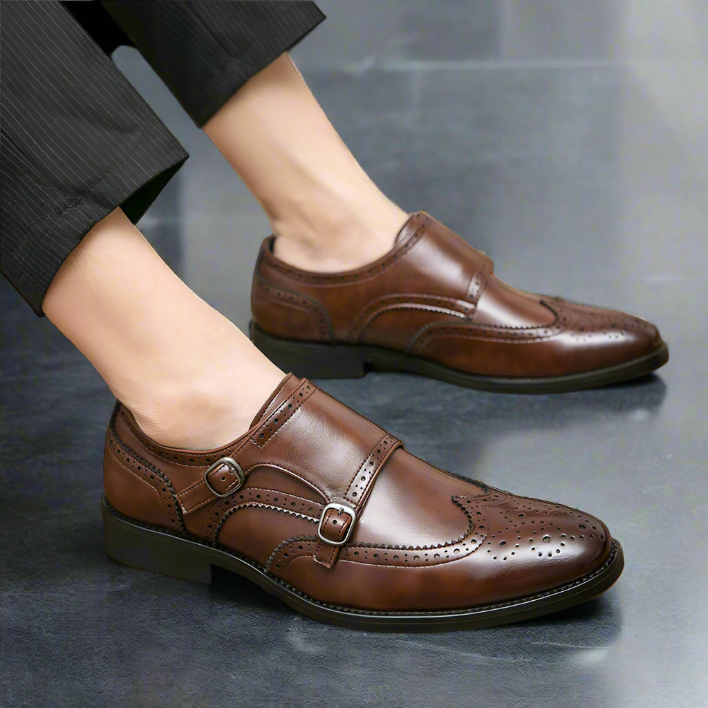 Men's buckle leather shoes, leather shoes, one-piece formal wear, men's height increasing shoes