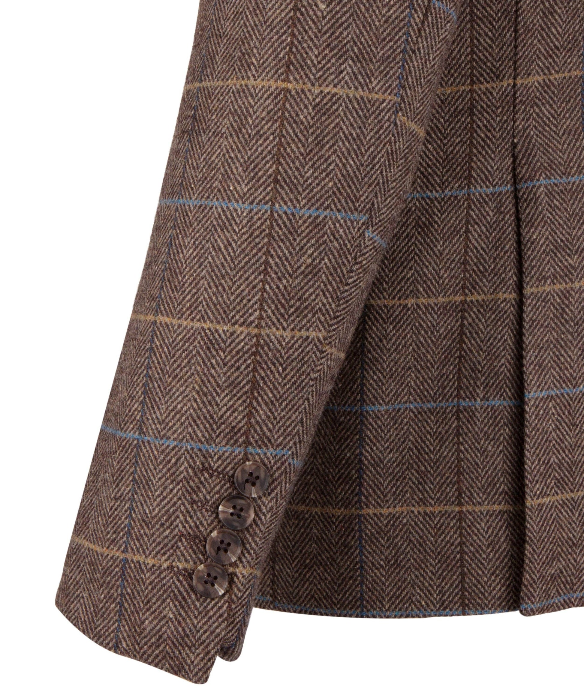 Tweed Checked Jacket in Rich Brown Herringbone - Sergio